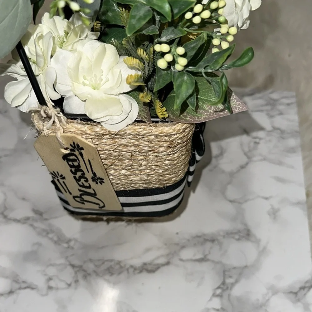 Decorative Woven Basket with Black and White Accents